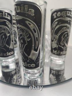 Handblown Mexican Shot Glass & Tequila Bar Set Horses Horseshoe Metal Cactus