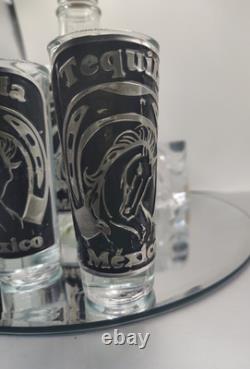 Handblown Mexican Shot Glass & Tequila Bar Set Horses Horseshoe Metal Cactus