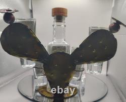 Handblown Mexican Shot Glass & Tequila Bar Set Horses Horseshoe Metal Cactus