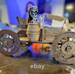Handblown Mexican Shot Glass and Tequila Set Wooden Wagon Decanter Solid Wood