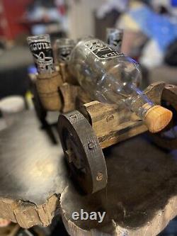 Handblown Mexican Shot Glass and Tequila Set Wooden Wagon Decanter Solid Wood