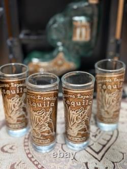 Handcrafted Mexican Cantina El Bandido Skull Tequila Decanter Shot Glass Set