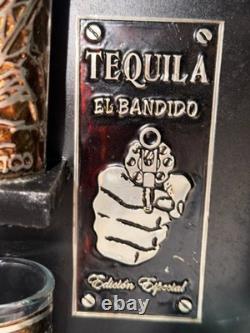 Handcrafted Mexican Cantina El Bandido Skull Tequila Decanter Shot Glass Set