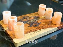 Handcrafted Tequila Serving Tray Flight Board Himalayan Salt Shot Glasses