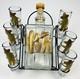 Handmade Herradura Tequila Decanter & 6 Shot Glass Set In Rack With Metal Accents