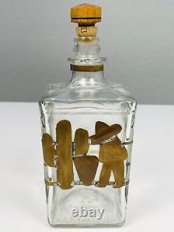 Handmade Herradura Tequila DECANTER & 6 SHOT GLASS SET in Rack with Metal Accents