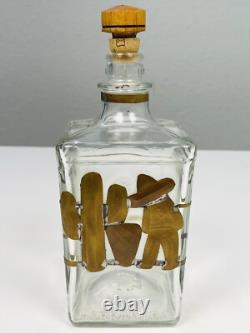 Handmade Herradura Tequila DECANTER & 6 SHOT GLASS SET in Rack with Metal Accents