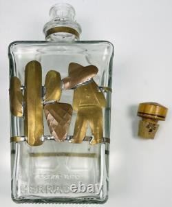 Handmade Herradura Tequila DECANTER & 6 SHOT GLASS SET in Rack with Metal Accents