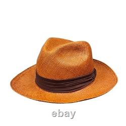 Homero Ortega Genuine Panama Hat Mens L Fedora Tequila Straw Brown Band NWT