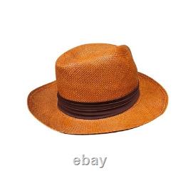 Homero Ortega Genuine Panama Hat Mens L Fedora Tequila Straw Brown Band NWT