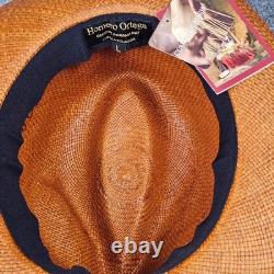 Homero Ortega Genuine Panama Hat Mens L Fedora Tequila Straw Brown Band NWT