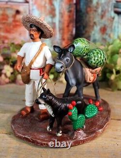 Jimador Agave to Market Donkey & Dog Tequila Clay Handmade Goche Mexican Folk