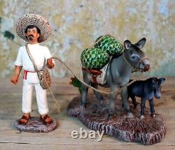 Jimador & Donkey Harvesting Agave Tequila Mescal Handmade Clay Mexican Folk Art