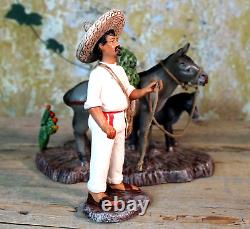 Jimador & Donkey Harvesting Agave Tequila Mescal Handmade Clay Mexican Folk Art