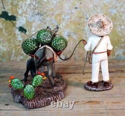 Jimador & Donkey Harvesting Agave Tequila Mescal Handmade Clay Mexican Folk Art