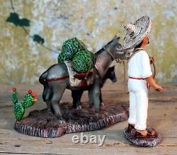 Jimador & Donkey Harvesting Agave Tequila Mescal Handmade Clay Mexican Folk Art