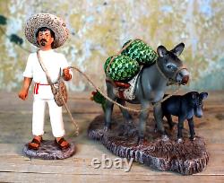 Jimador & Donkey Harvesting Agave Tequila Mescal Handmade Clay Mexican Folk Art