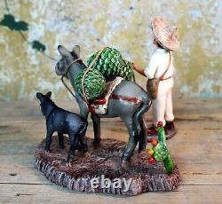 Jimador & Donkey Harvesting Agave Tequila Mescal Handmade Clay Mexican Folk Art