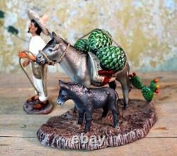 Jimador & Donkey Harvesting Agave Tequila Mescal Handmade Clay Mexican Folk Art