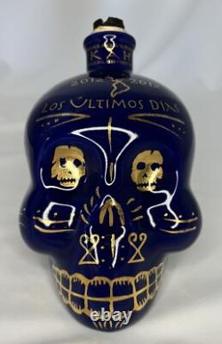 KAH Tequila 750ml Skull Day of the Dead #2522/18000 Gold Blue Hand Painted