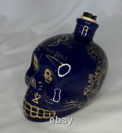 KAH Tequila 750ml Skull Day of the Dead #2522/18000 Gold Blue Hand Painted