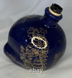 KAH Tequila 750ml Skull Day of the Dead #2522/18000 Gold Blue Hand Painted