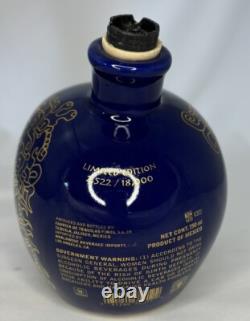 KAH Tequila 750ml Skull Day of the Dead #2522/18000 Gold Blue Hand Painted