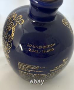 KAH Tequila 750ml Skull Day of the Dead #2522/18000 Gold Blue Hand Painted