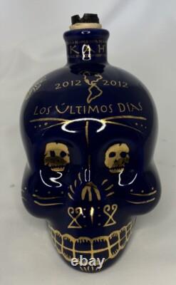 KAH Tequila 750ml Skull Day of the Dead #2522/18000 Gold Blue Hand Painted
