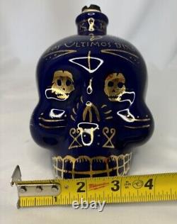 KAH Tequila 750ml Skull Day of the Dead #2522/18000 Gold Blue Hand Painted