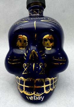 KAH Tequila Skull Bottle Limited Edition 2012 Blue & 24K Gold RARE! NO Numbers