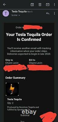 LIMITED EDITION TESLA TEQUILA Bottle and Stand (EMPTY + PRESALE) No alcohol
