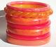 Lot 7 Hot Neon Pink Tequila Sunrise Carved/plain Vtg Bakelite Bangle Bracelet