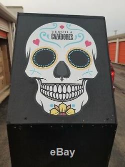 (L@@K) Tequila liquor Skull head tatto coffin casket shelf sign bar man cave