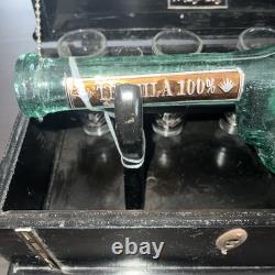 La Bufadora Tequila Mini Bar Treasure Chest Pistol Revolver Bottle 4 Shot Glass