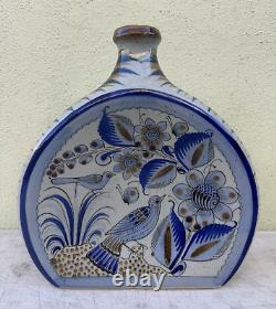 Large Rounded Tequila Jug Hand Painted in Mexico FLORERO HERRADURA GRANDE Blue