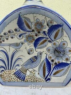 Large Rounded Tequila Jug Hand Painted in Mexico FLORERO HERRADURA GRANDE Blue