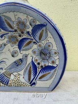 Large Rounded Tequila Jug Hand Painted in Mexico FLORERO HERRADURA GRANDE Blue