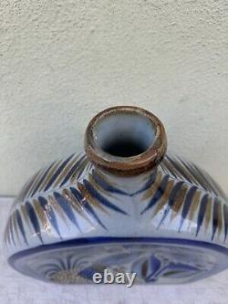 Large Rounded Tequila Jug Hand Painted in Mexico FLORERO HERRADURA GRANDE Blue
