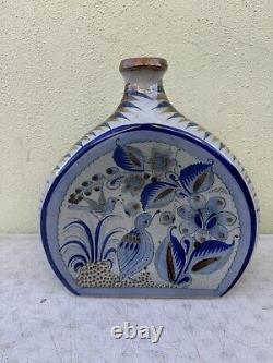 Large Rounded Tequila Jug Hand Painted in Mexico FLORERO HERRADURA GRANDE Blue