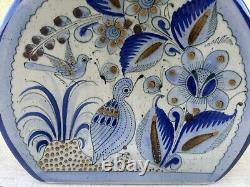 Large Rounded Tequila Jug Hand Painted in Mexico FLORERO HERRADURA GRANDE Blue