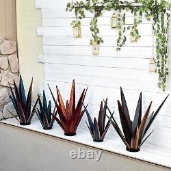 Large Tequila Rustic Metal Agave Sculpture, Hand-Painted Garden Statue with Sola