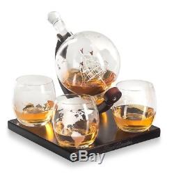 Licorera Con 4 Vasos De Vidrio Para Tequila Whiskey Brandy Bourbon Scotch Rum