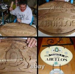 Los Abuelos Hand-Carved Wooden Tequila Sign Fortaleza Guillermo Sauza