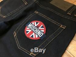 Love Moschino British Flag Dark Navy Blue Stretch Denim Jeans S 44 27 Tequila