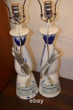 Matched Pair of Repurposed Clase Azul Tequila Bottle Handcrafted Lamps