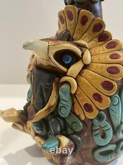 Mexican Aztec Folk Art Clay Work & Stone Medicine Man Tequila Bottle W Stopper
