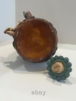 Mexican Aztec Folk Art Clay Work & Stone Medicine Man Tequila Bottle W Stopper