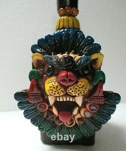 Mexican Aztec Folk Art Teotihuacan Obsidian Stone Tequila Bottle Shot Glass 13