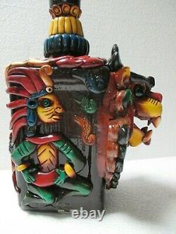 Mexican Aztec Folk Art Teotihuacan Obsidian Stone Tequila Bottle Shot Glass 13